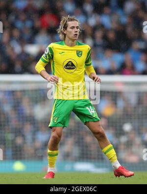 21st August 2021; Manchester City Stadium, Manchester, England, Premier League football, Manchester City versus Norwich; Todd Cantwell of Norwich City Stock Photo