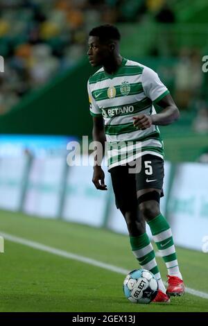 Lisbon, Portugal. 21st Aug, 2021. Nuno Mendes of Sporting CP in action during the Portuguese League football match between Sporting CP and Belenenses SAD at Jose Alvalade stadium in Lisbon, Portugal on August 21, 2021. (Credit Image: © Pedro Fiuza/ZUMA Press Wire) Stock Photo