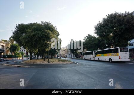 ROME, ITALY - Sep 01, 2019: The buses parked near the Roma Termini in Rome, Italy Stock Photo
