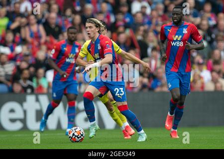 LONDON, UK. AUGUST 21ST Conor Gallagher of Crystal Palace controls the ball during the Premier League match between Crystal Palace and Brentford at Selhurst Park, London on Saturday 21st August 2021. (Credit: Federico Maranesi | MI News) Credit: MI News & Sport /Alamy Live News Stock Photo