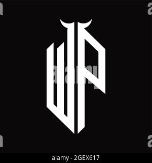 WP Logo monogram with horn shape isolated black and white design ...
