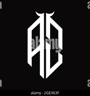AO Logo monogram with horn shape isolated black and white design ...