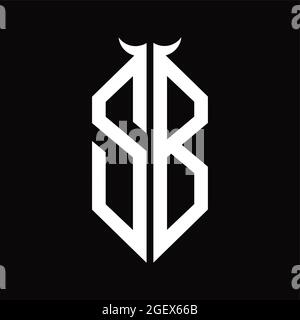 ZB Logo monogram with horn shape isolated black and white design template on black background Stock Vector