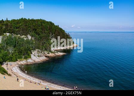 Tadoussac, Canada - July 23 2021: Stunning panorama view of Dunes beach in Tadoussac Stock Photo