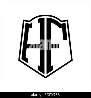 HF Logo monogram with shield shape isolated black background design template Stock Vector