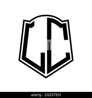 LC Logo monogram with shield shape isolated black background design template Stock Vector