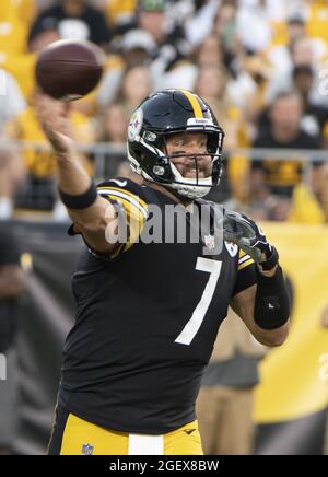 Pittsbugh, United States. 21st Aug, 2021. Pittsburgh Steelers quarterback Ben Roethlisberger (7) throws in the first quarter against the Detroit Lions in the first quarter at Heinz Field on the August 21, 2021. Photo by Archie Carpenter/UPI Credit: UPI/Alamy Live News Stock Photo