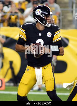 Pittsbugh, United States. 21st Aug, 2021. Pittsburgh Steelers quarterback Mason Rudolph (2) steps back to throw in the second quarter against the Detroit Lions at Heinz Field on August 21, 2021. Photo by Archie Carpenter/UPI Credit: UPI/Alamy Live News Stock Photo