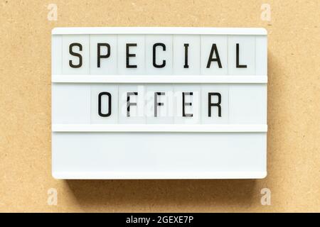 Lightbox with word special offer on wood background Stock Photo