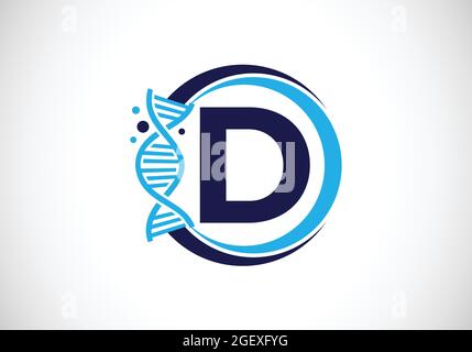 Initial D monogram alphabet in a circle with DNA. Genetics logo design concept. Font emblem. Logo for medicine, science, laboratory, business Stock Vector