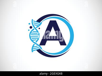 Initial A monogram alphabet in a circle with DNA. Genetics logo design concept. Font emblem. Logo for medicine, science, laboratory, business Stock Vector
