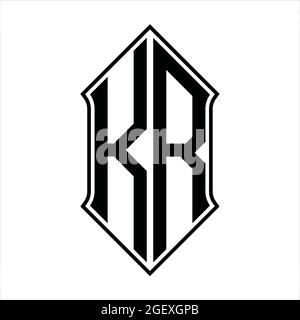 KR Logo monogram with shieldshape and black outline design template vector icon abstract Stock Vector