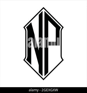 NP Logo monogram with shieldshape and black outline design template vector icon abstract Stock Vector