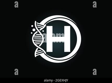 Initial H monogram alphabet in a circle with DNA. Genetics logo design concept. Font emblem. Logo for medicine, science, laboratory, business Stock Vector