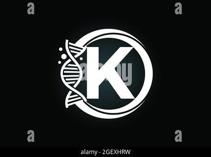 Initial K monogram alphabet in a circle with DNA. Genetics logo design concept. Font emblem. Logo for medicine, science, laboratory, business Stock Vector