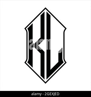 KL Logo monogram with shieldshape and black outline design template vector icon abstract Stock Vector