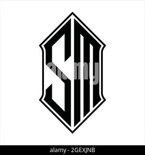 SM Logo monogram with shieldshape and black outline design template vector icon abstract Stock Vector