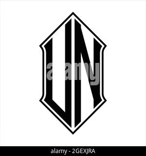 UN Logo monogram with shieldshape and black outline design template vector icon abstract Stock Vector