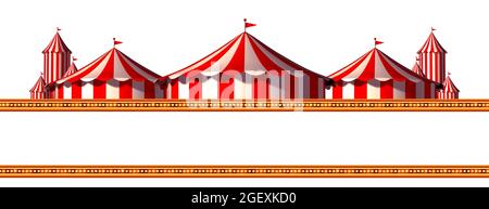 Circus advertisement background and blank space stage tent design element as a group of big top carnival tents as a fun entertainment. Stock Photo