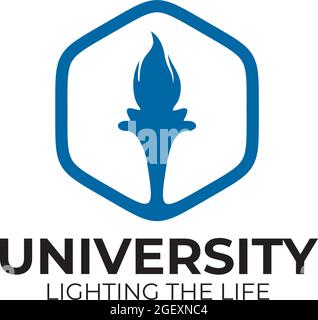 University logo with torch design vector template Stock Vector