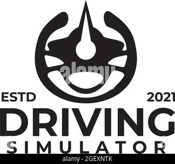 Driver car steering simulator, speedometer vector logo design template Stock Vector