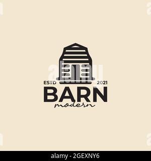 Wooden black barn farm minimalist vintage retro line art logo design Stock Vector