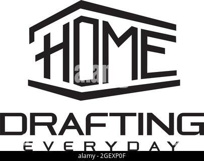 Simple white line home drafter vector logo text design Stock Vector