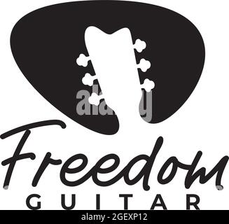 Black pick guitar negative space vector logo design template Stock Vector