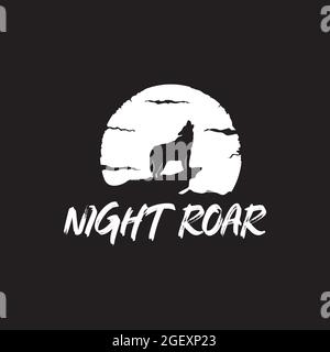 Wolf roar full moon landscape vector logo design Stock Vector