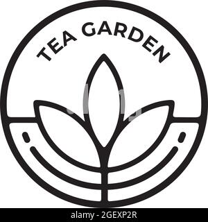 Simple rounded emblem tea leaves vector logo design template Stock Vector