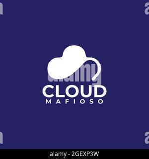 White simple cloud, mafia hat vector logo design template Stock Vector