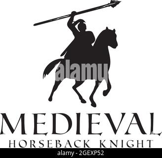 Horse medieval knight silhouette vector logo design Stock Vector