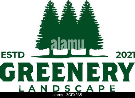 Green landscape of pine trees vector logo design template Stock Vector