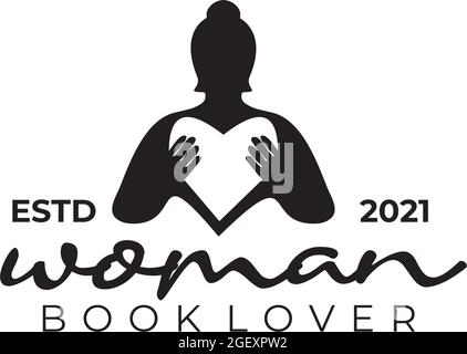Woman book lover logo design vector template Stock Vector