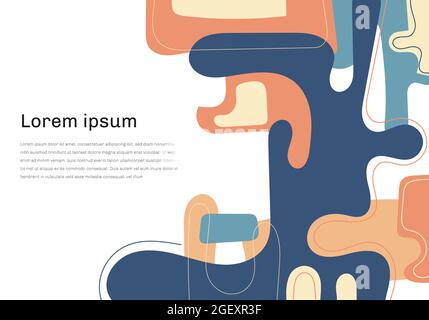 Abstract modern template hand drawn blue and orange organic dynamic shapes elements compositions of colored lines on white background. Vector illustra Stock Vector