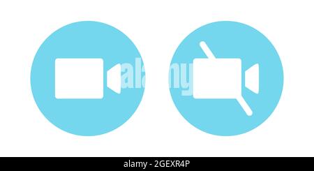 Virtual hangouts icons for conference video call. On and off video icons isolated on white background. Flat vector illustration Stock Vector