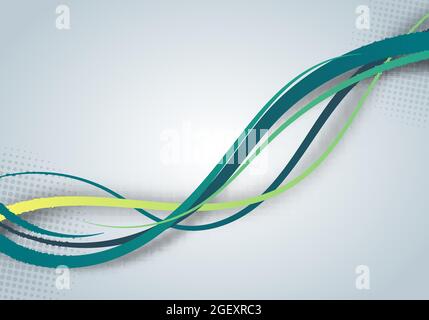 Abstract green wave lines with halftone on white background. Vector illustration Stock Vector