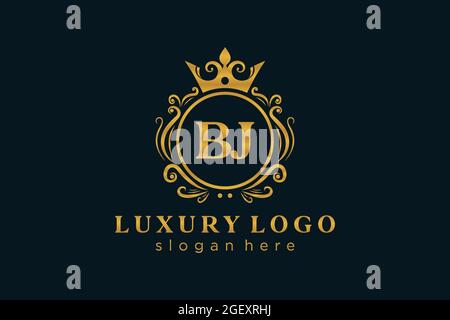 BJ Letter Royal Luxury Logo template in vector art for Restaurant, Royalty, Boutique, Cafe, Hotel, Heraldic, Jewelry, Fashion and other vector illustr Stock Vector