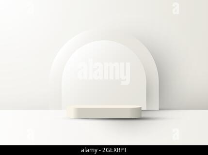 3D realistic geometric platform background with stand to show cosmetic products minimal scene white rounded backdrop. Vector illustration Stock Vector