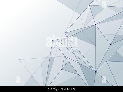 Abstract background technology style white low poly connection with nodes. Global data blockchain plexus future perspective backdrop. Vector illustrat Stock Vector
