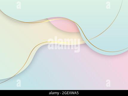 Abstract golden glowing wave lines on pastel color curved shape background luxury style. Vector illustration Stock Vector