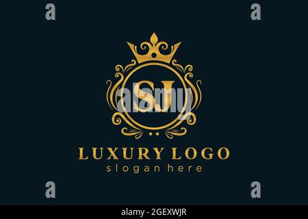 SJ Letter Royal Luxury Logo template in vector art for Restaurant, Royalty, Boutique, Cafe, Hotel, Heraldic, Jewelry, Fashion and other vector illustr Stock Vector
