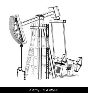 3d rendering crude oil pump or oil rig sketch on white background Stock Photo