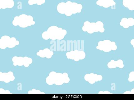 Seamless pattern hand drawn cloudy different on blue sky background. Vector illustration Stock Vector