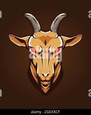 Goat head with red eyes in vector style Stock Vector