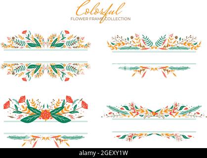 Set of colorful hand drawn flower border collection vector premium illustration template Stock Vector