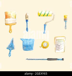 Set of watercolor wall painting tool illustration Stock Vector