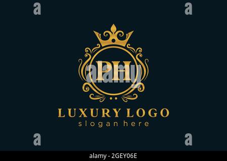 PH Letter Royal Luxury Logo template in vector art for Restaurant, Royalty, Boutique, Cafe, Hotel, Heraldic, Jewelry, Fashion and other vector illustr Stock Vector