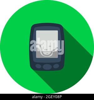 Icon Of Echo Sounder. Flat Circle Stencil Design With Long Shadow. Vector Illustration. Stock Vector