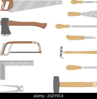Set of woodworker tools in flat vector illustration Stock Vector